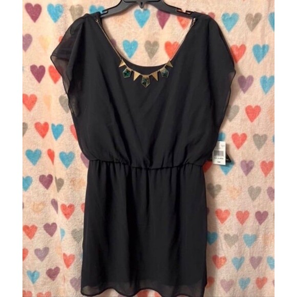 City Triangle Chiffon Black Dress with Chain Necklace NWT XL - Picture 1 of 4